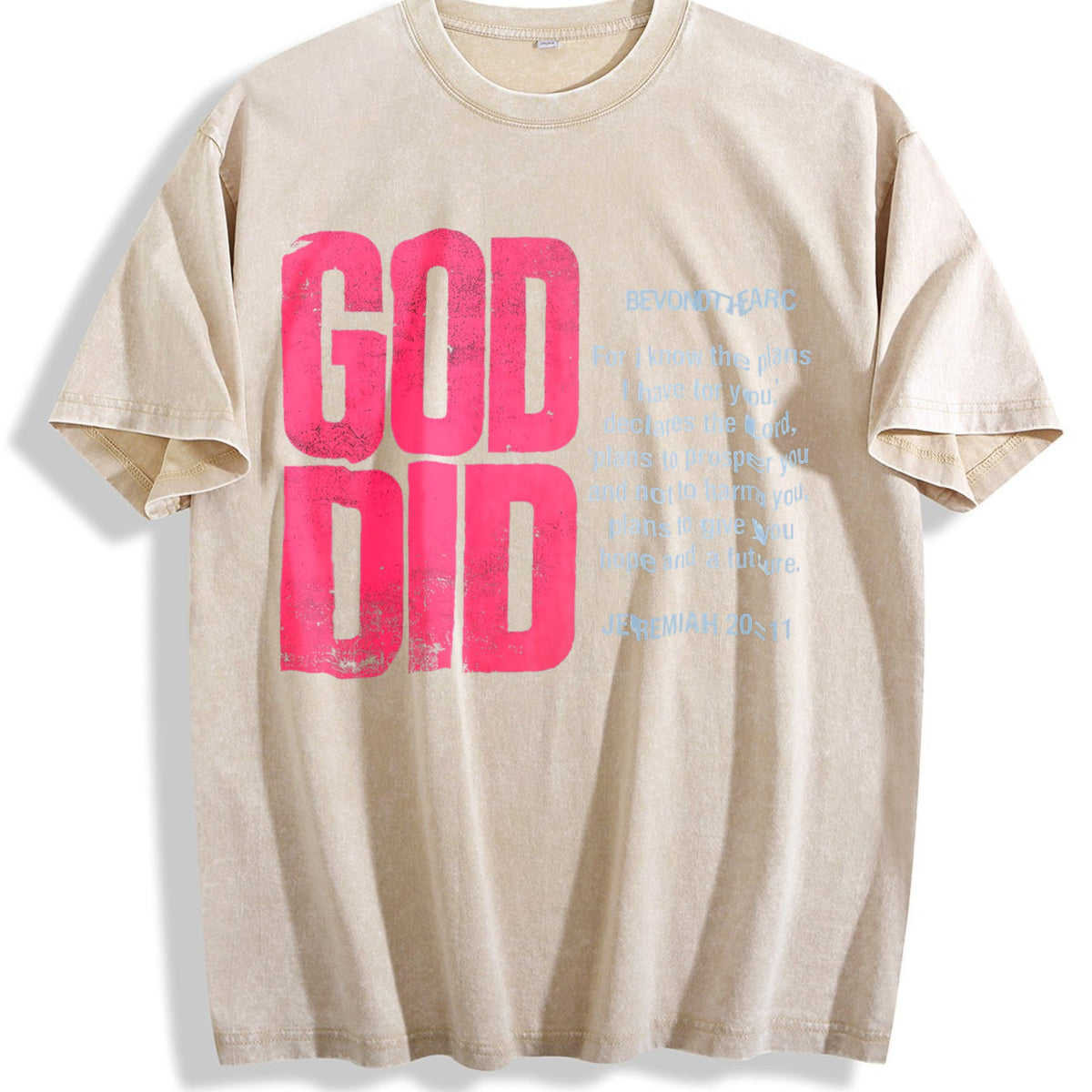 God Did Bold Pink Lettering Vintage Washed T-Shirt product image 1