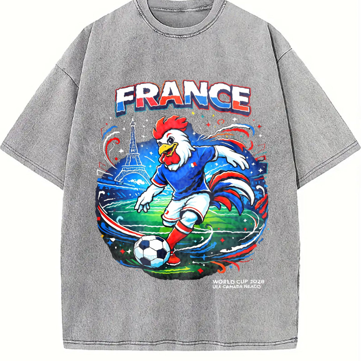 France Rooster Eiffel Tower Football Vintage Washed T-Shirt product image 5
