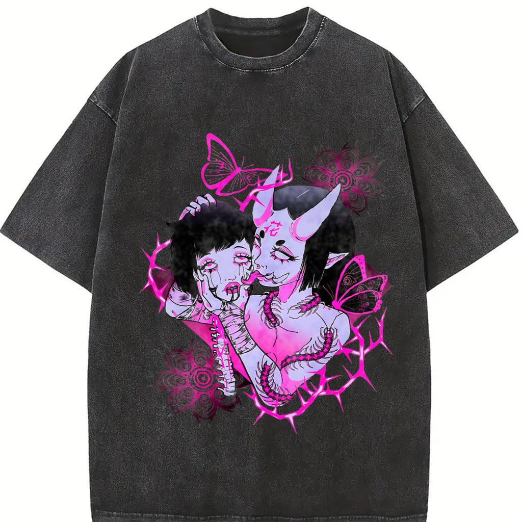 Japanese Demon Girl Gothic Vintage Washed T-Shirt product image 2