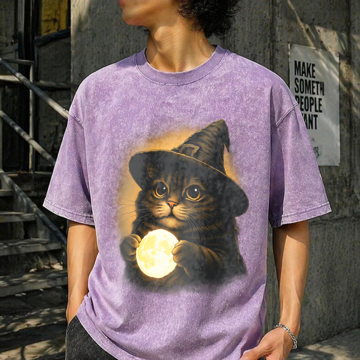 Witch Cat Moon : Gothic Halloween Vintage Washed T-Shirt product image 6