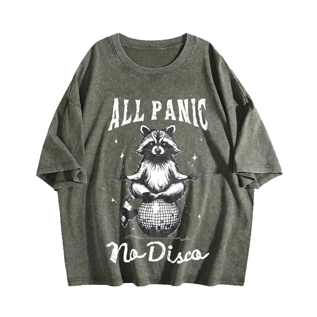 Funny Raccoon All Panic No Disco 90s Vintage Washed T-Shirt product image 4