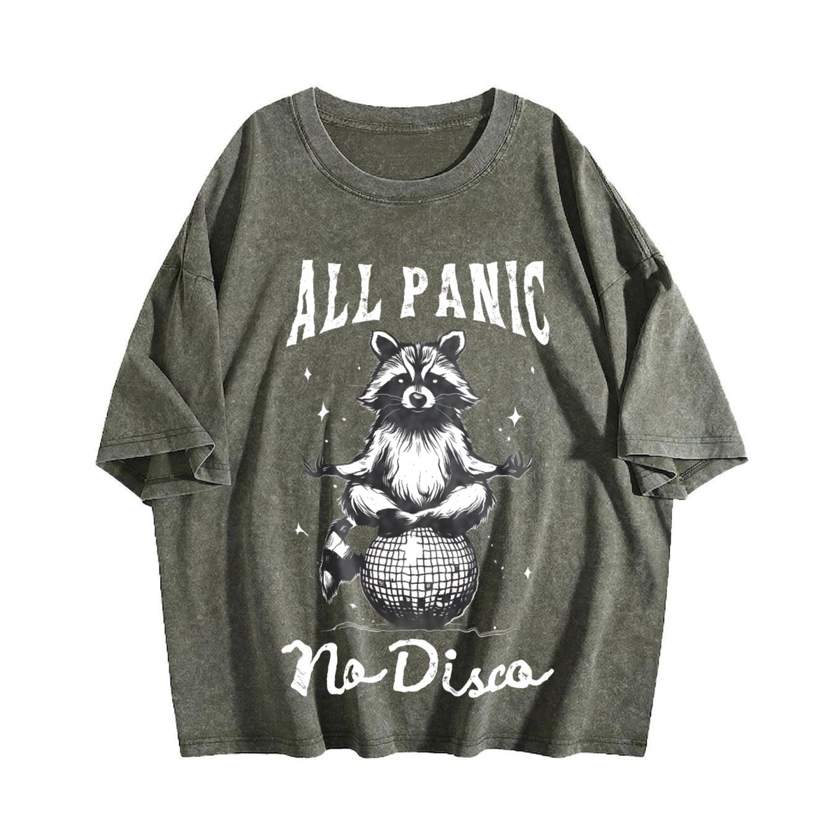Funny Raccoon All Panic No Disco 90s Vintage Washed T-Shirt product image 4
