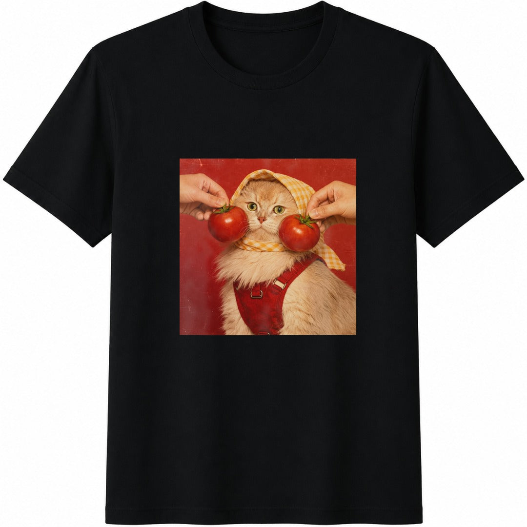 Funny Cat Tomato Cotton T-Shirt product image 1