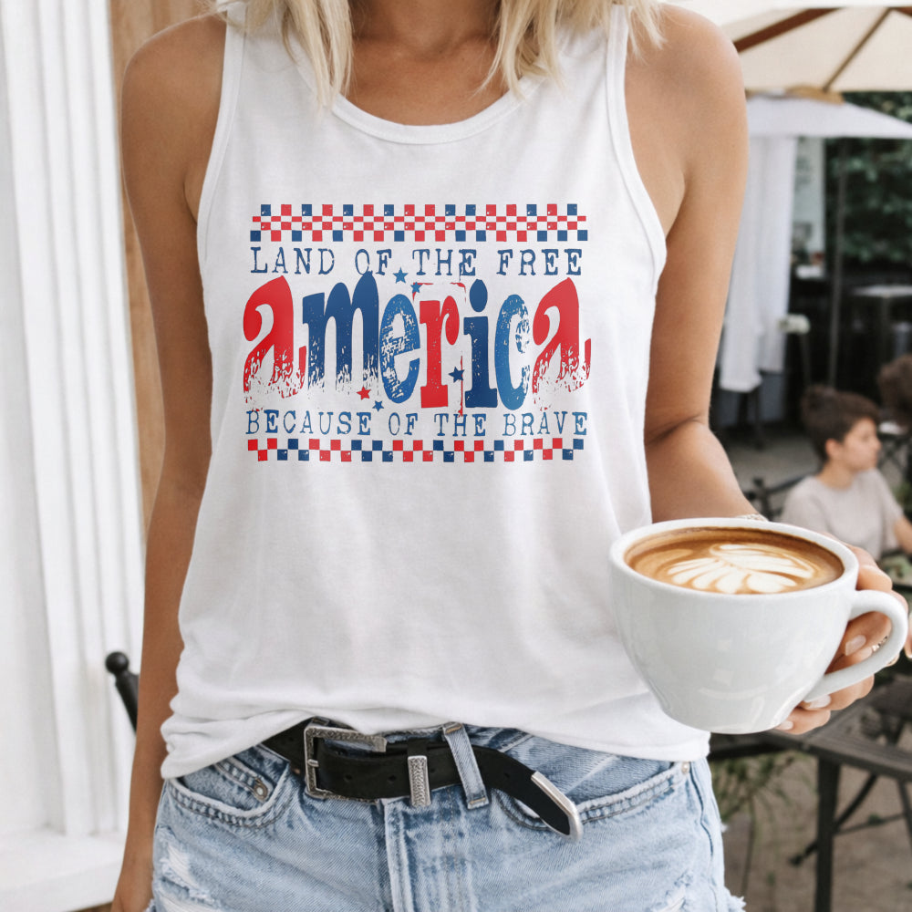 Land Of The Free Because Of The Brave Checkered Patriotic 4th Women's Tank Top