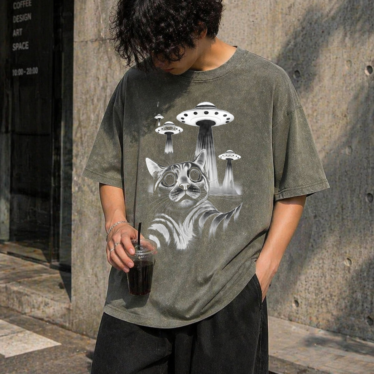 UFO Cat Vintage Washed T-Shirt product image 4
