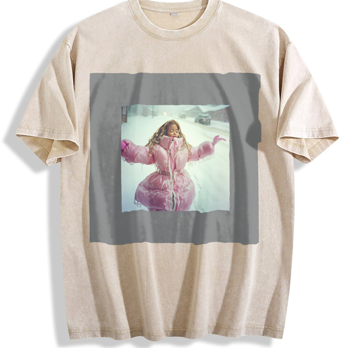 Doll in a Pink Winter Coat Vintage Washed T-Shirt product image 1