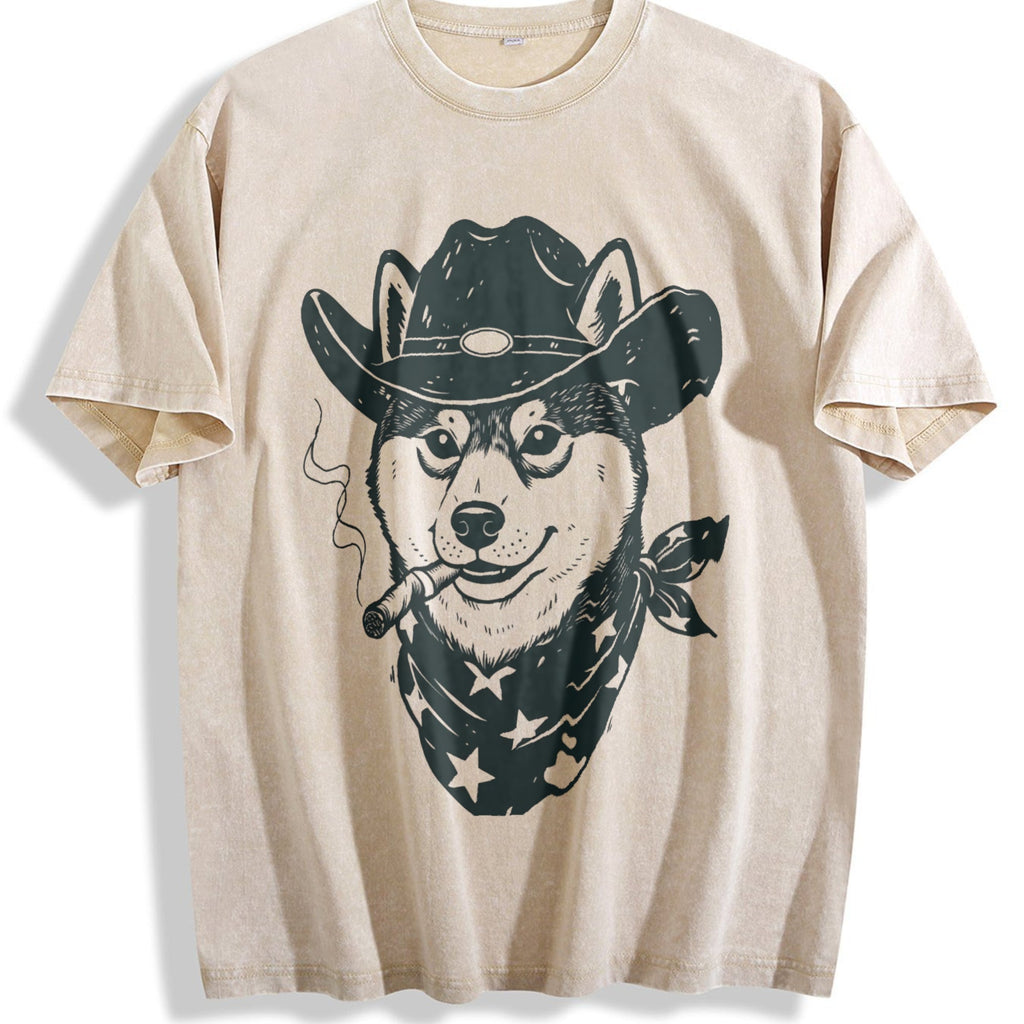 Smoking Cowboy Shiba Inu Vintage Washed T-Shirt product image 1
