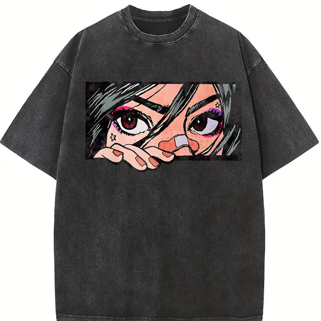 Anime Girl Peeking Eyes Vintage Washed T-Shirt product image 2