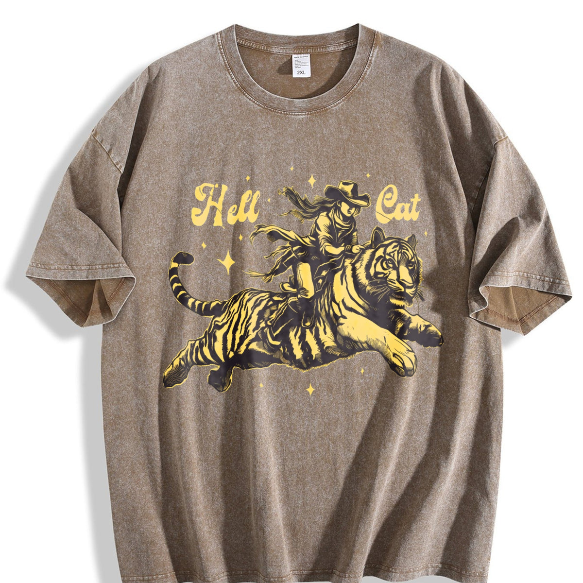 Hell Cat Cowgirl Riding Tiger Vintage Washed T-Shirt product image 3