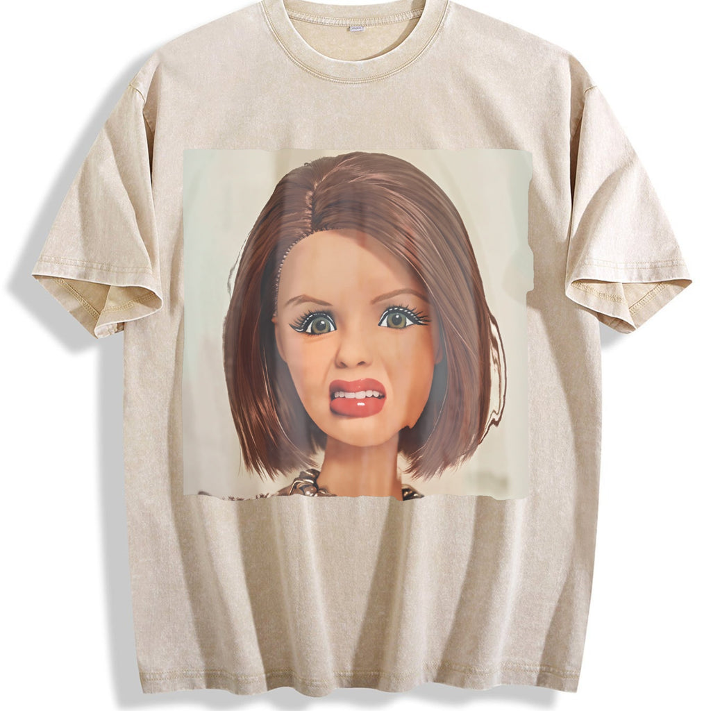 Funny Red Haired Doll Face Vintage Washed T-Shirt product image 1