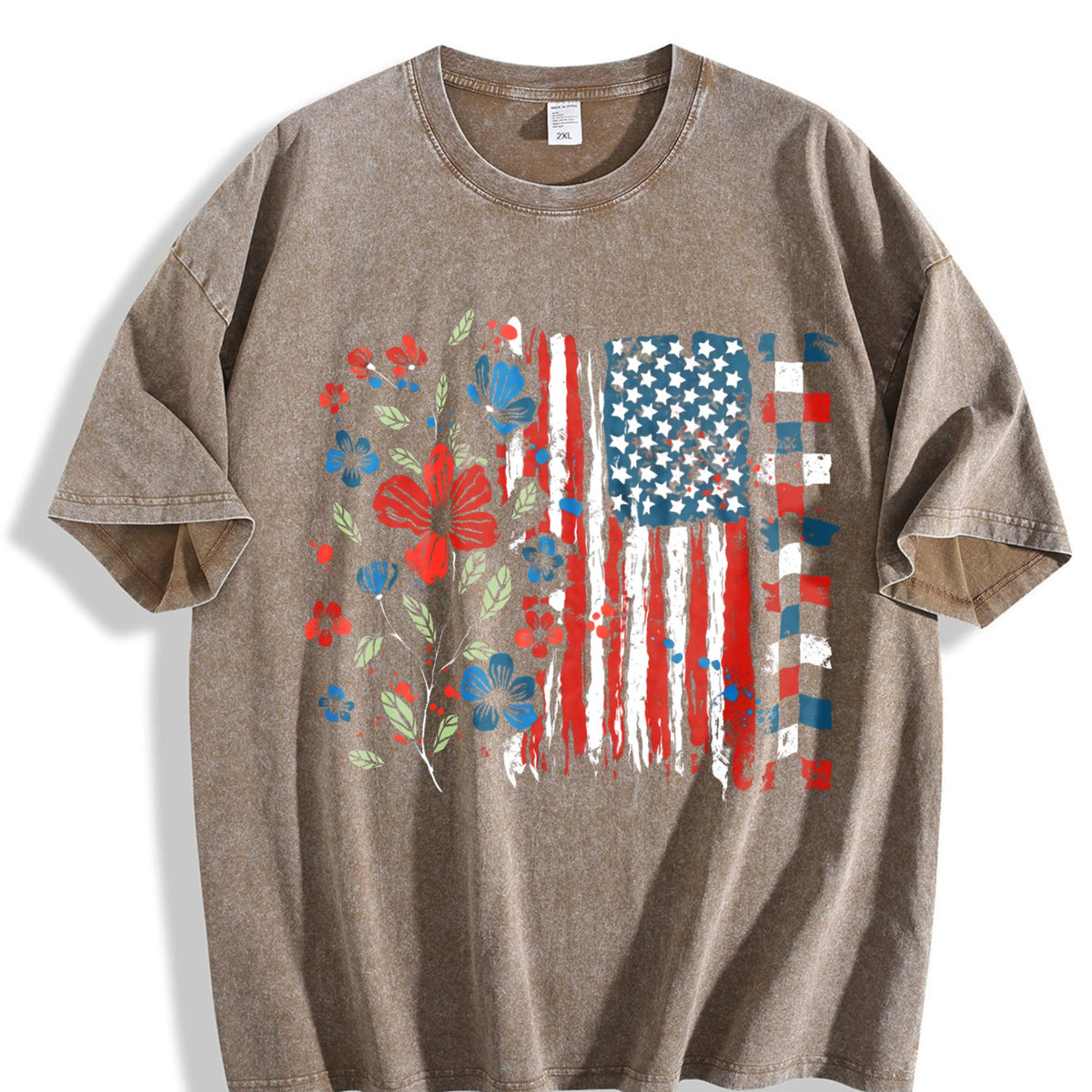 Floral American Flag Vintage Washed T-Shirt product image 3