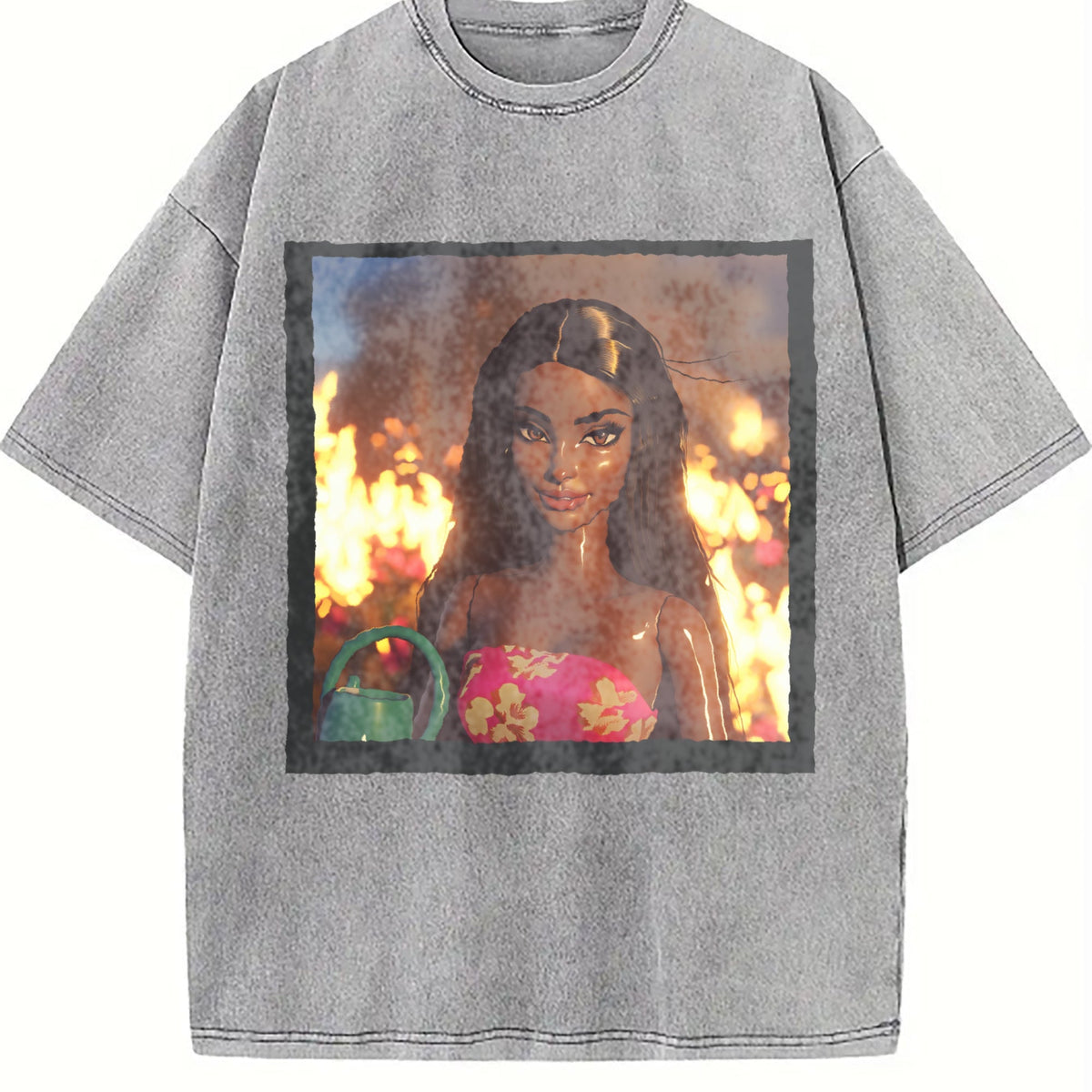 Doll with Flames in the Background Vintage Washed T-Shirt product image 5