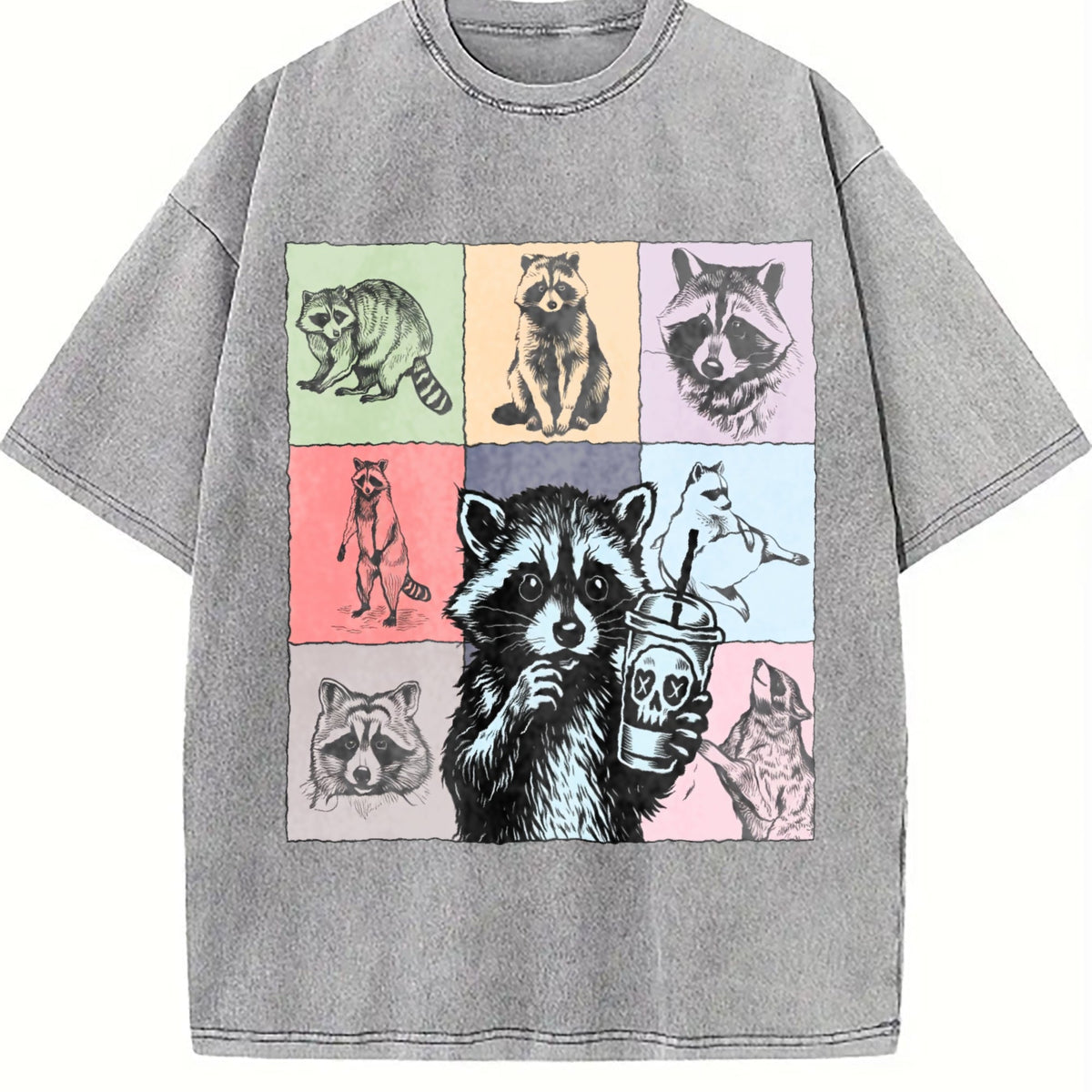 Raccoon Drink Coffee Vintage Washed T-Shirt product image 5