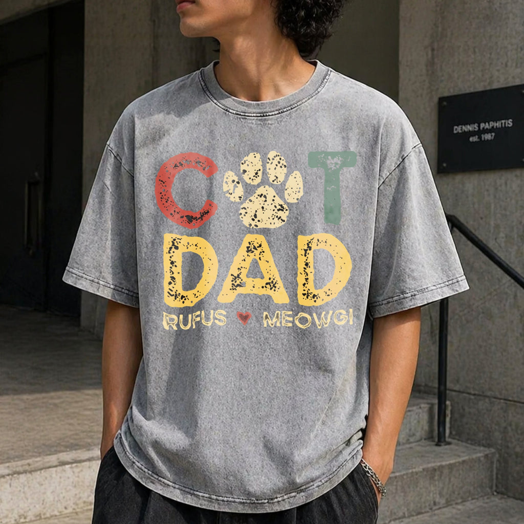 Cat Dad With Pet Names Vintage Washed T-Shirt product image 5