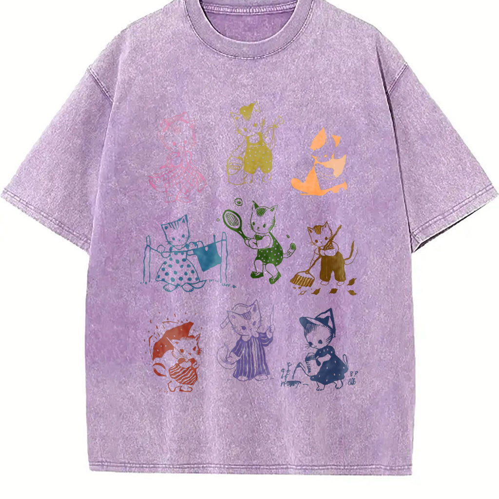 Cute Kitten 1950's Story Book Vintage Washed T-Shirt product image 6