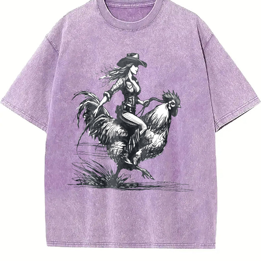 Cowgirl Riding Chicken 90s Vintage Washed T-Shirt product image 6