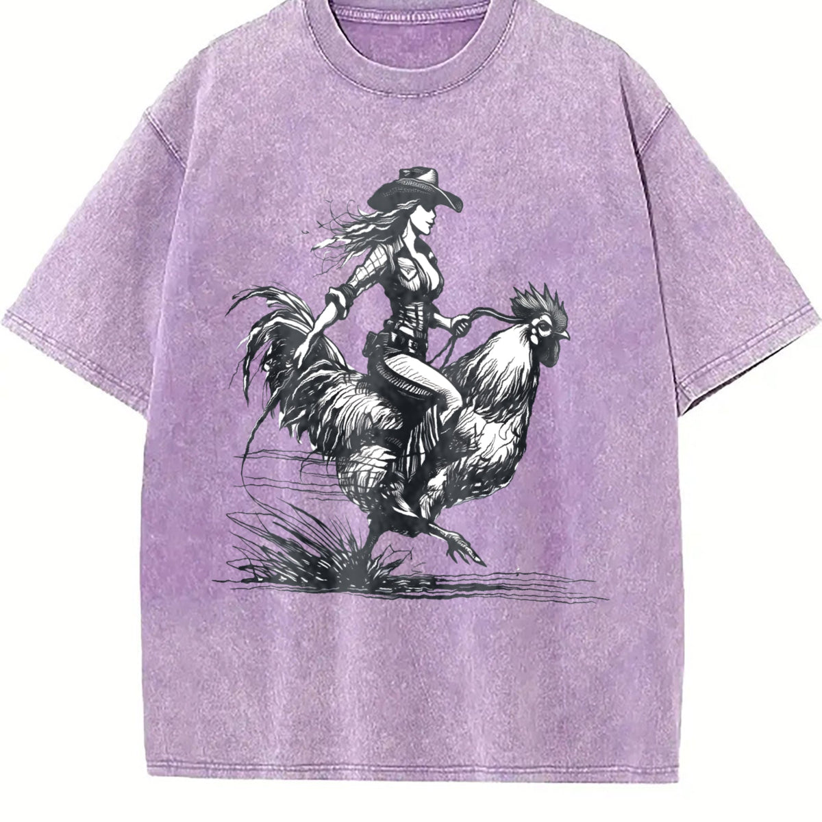Cowgirl Riding Chicken 90s Vintage Washed T-Shirt product image 6