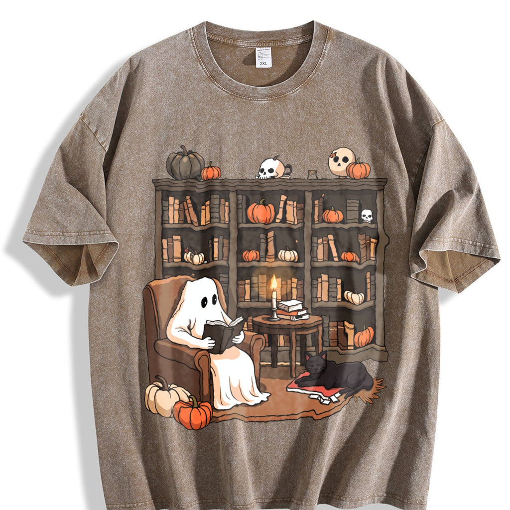 Ghost Reading Books Vintage Washed T-Shirt product image 3