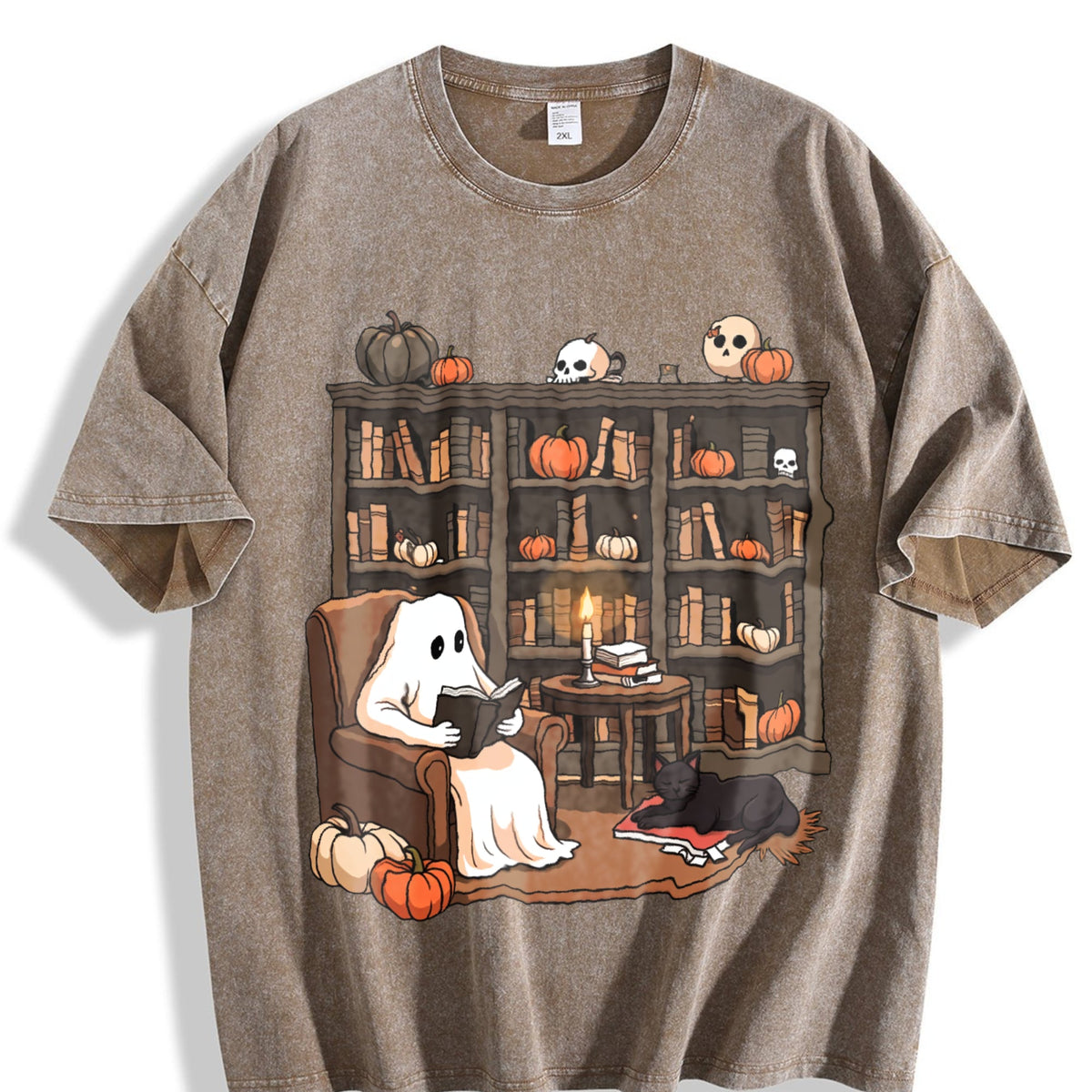 Ghost Reading Books Vintage Washed T-Shirt product image 3