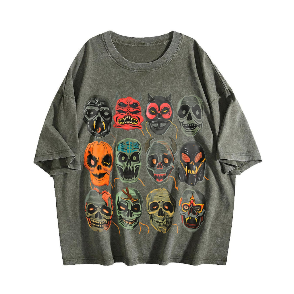 Halloween Scary Masks 90s Vintage Washed T-Shirt product image 4