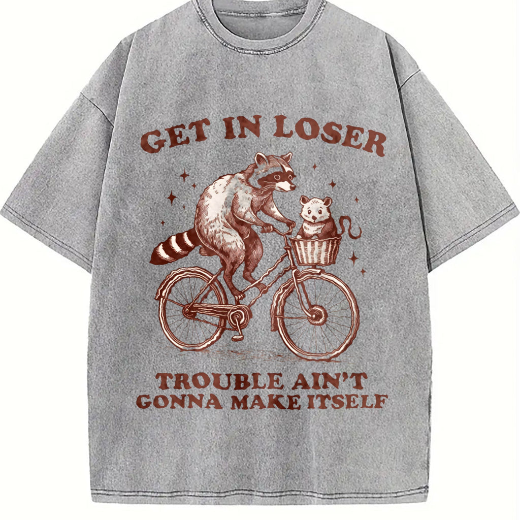 Get In Loser Raccoon Cat Funny Animal Vintage Washed T-Shirt product image 5