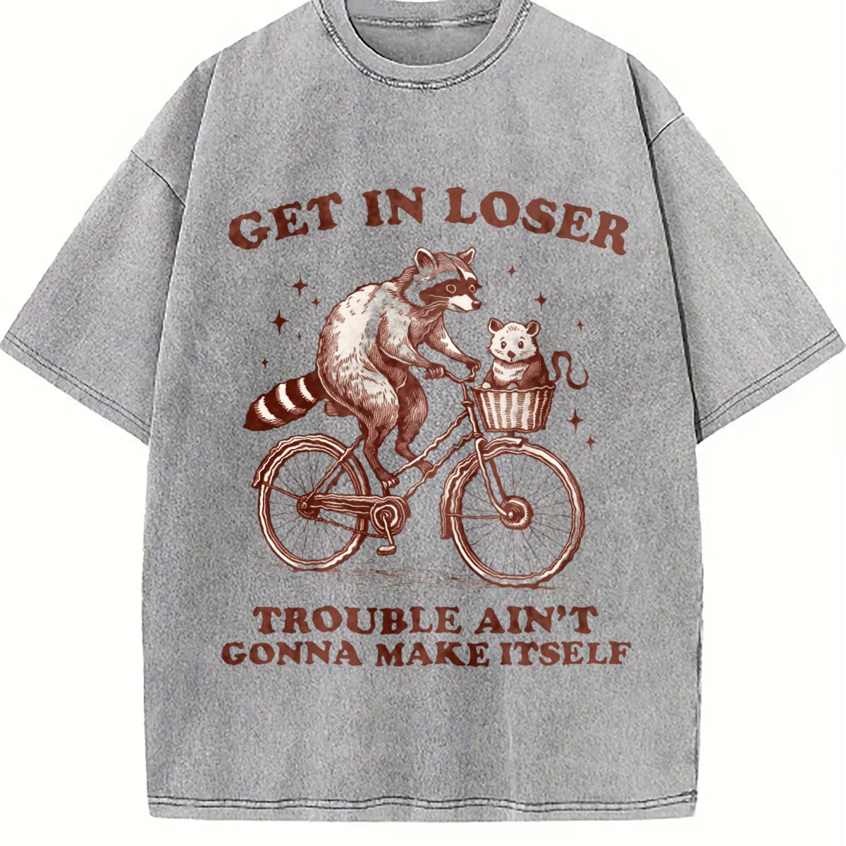 Get In Loser Raccoon Cat Funny Animal Vintage Washed T-Shirt product image 5