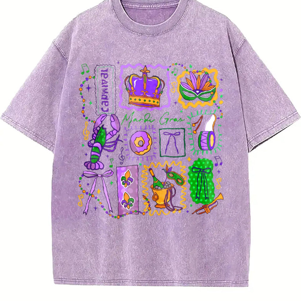 Mardi Gras Doodle Icons Vintage Washed T-Shirt product image 6