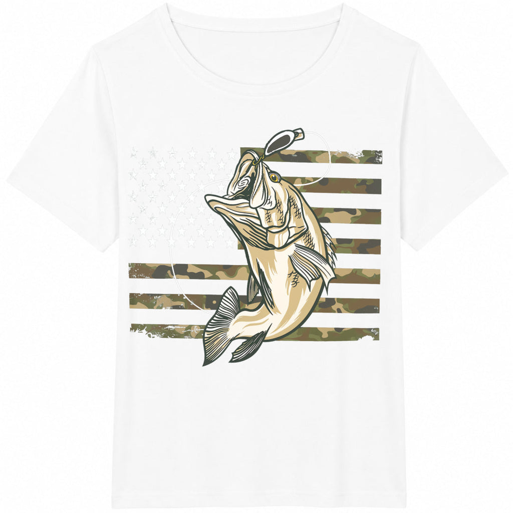 American Flag Bass Fishing Cotton T-Shirt product image 2