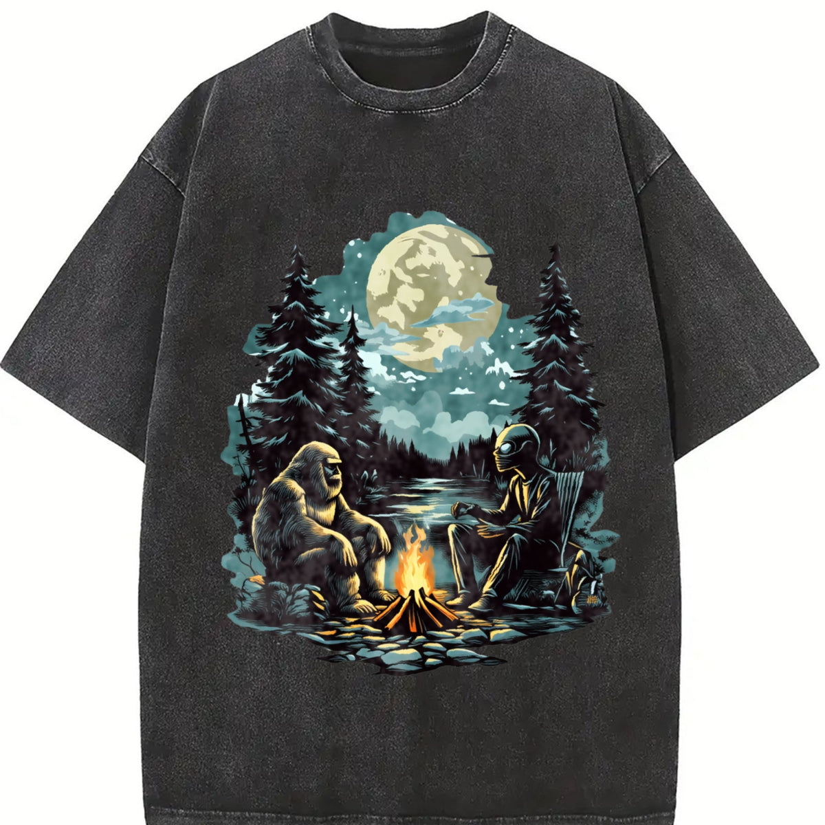 Bigfoot And Alien 90s Vintage Washed T-Shirt product image 2