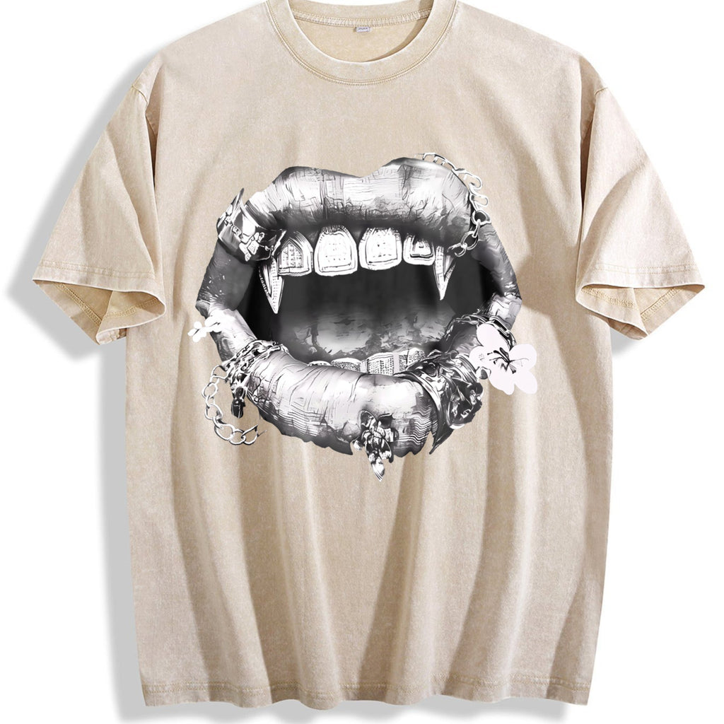 Grillz Lips Chain Vintage Washed T-Shirt product image 1