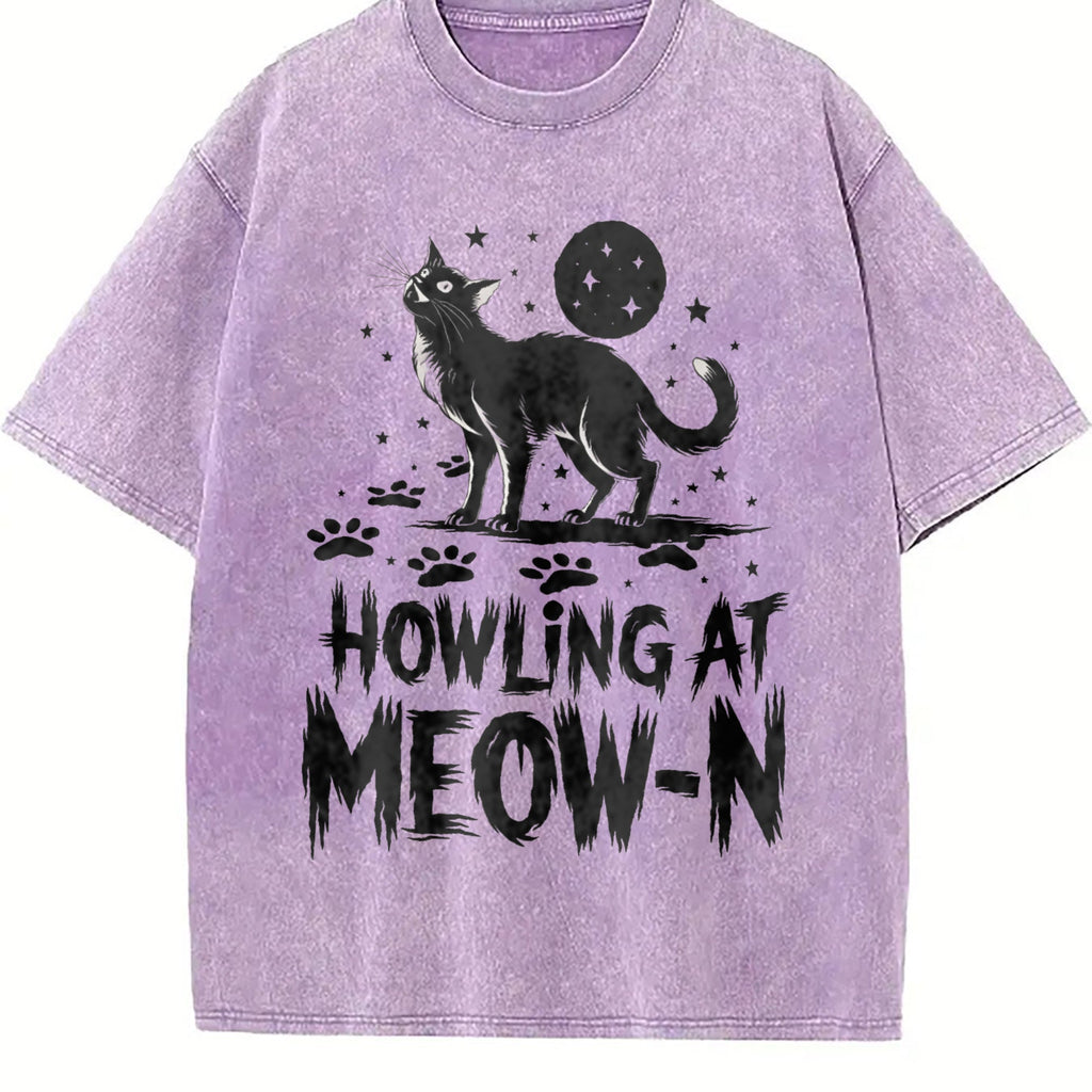 Funny Cat Howling At Meow-n Vintage Washed T-Shirt product image 6