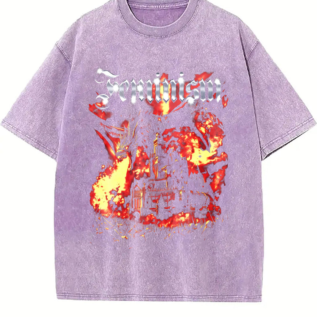 Feminism Dragon Castle Vintage Washed T-Shirt product image 6