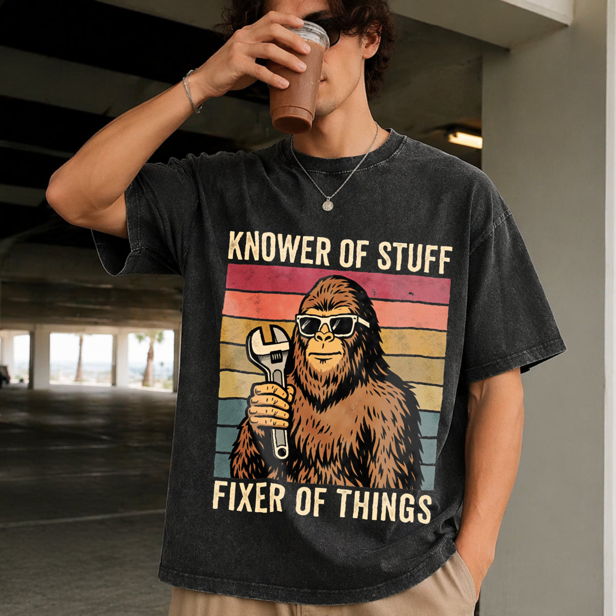 Funny Fathers Day Bigfoot Vintage Washed T-Shirt product image 2
