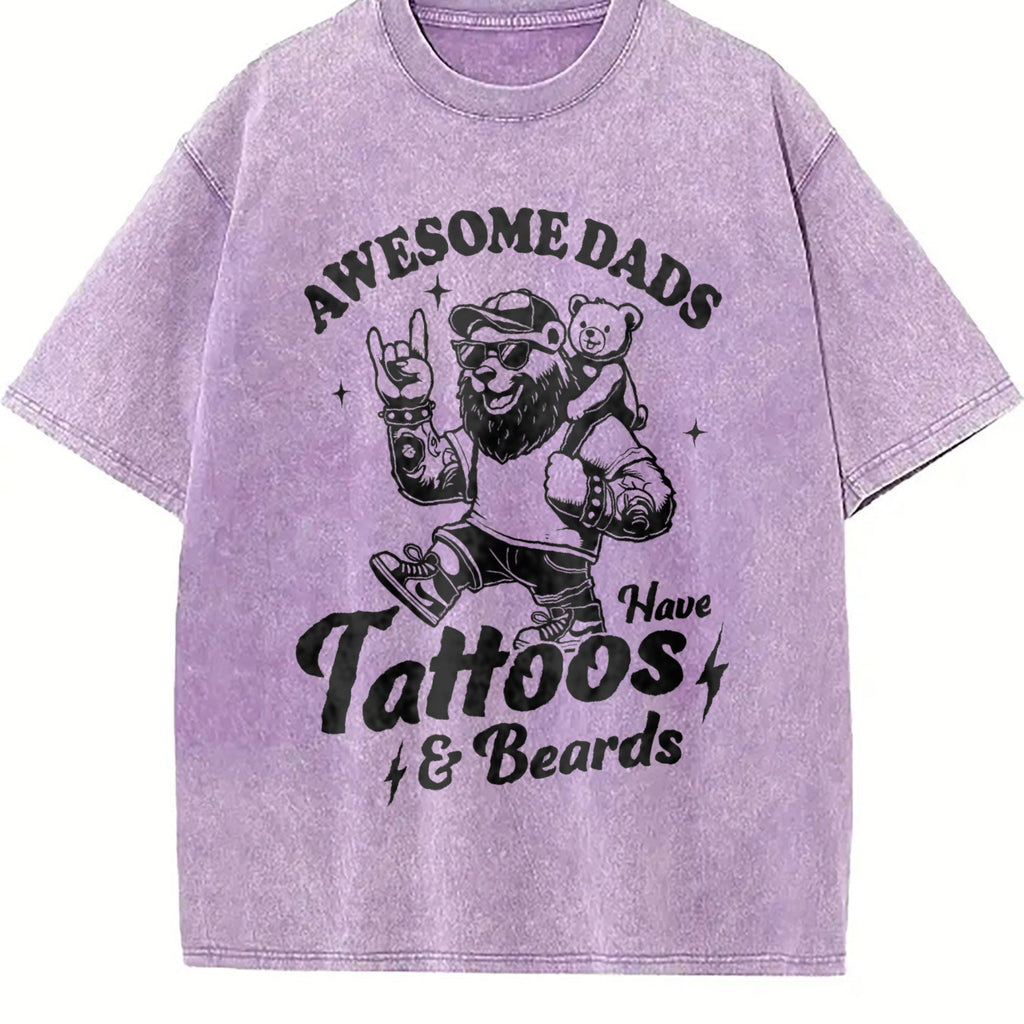 Awesome Dad Have Tattoos And Beards Vintage Washed T-Shirt product image 6