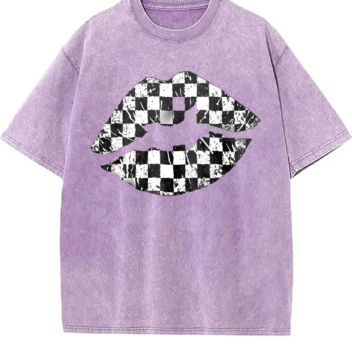 Black And White Checkered Lips Summer Vintage Washed T-Shirt product image 6