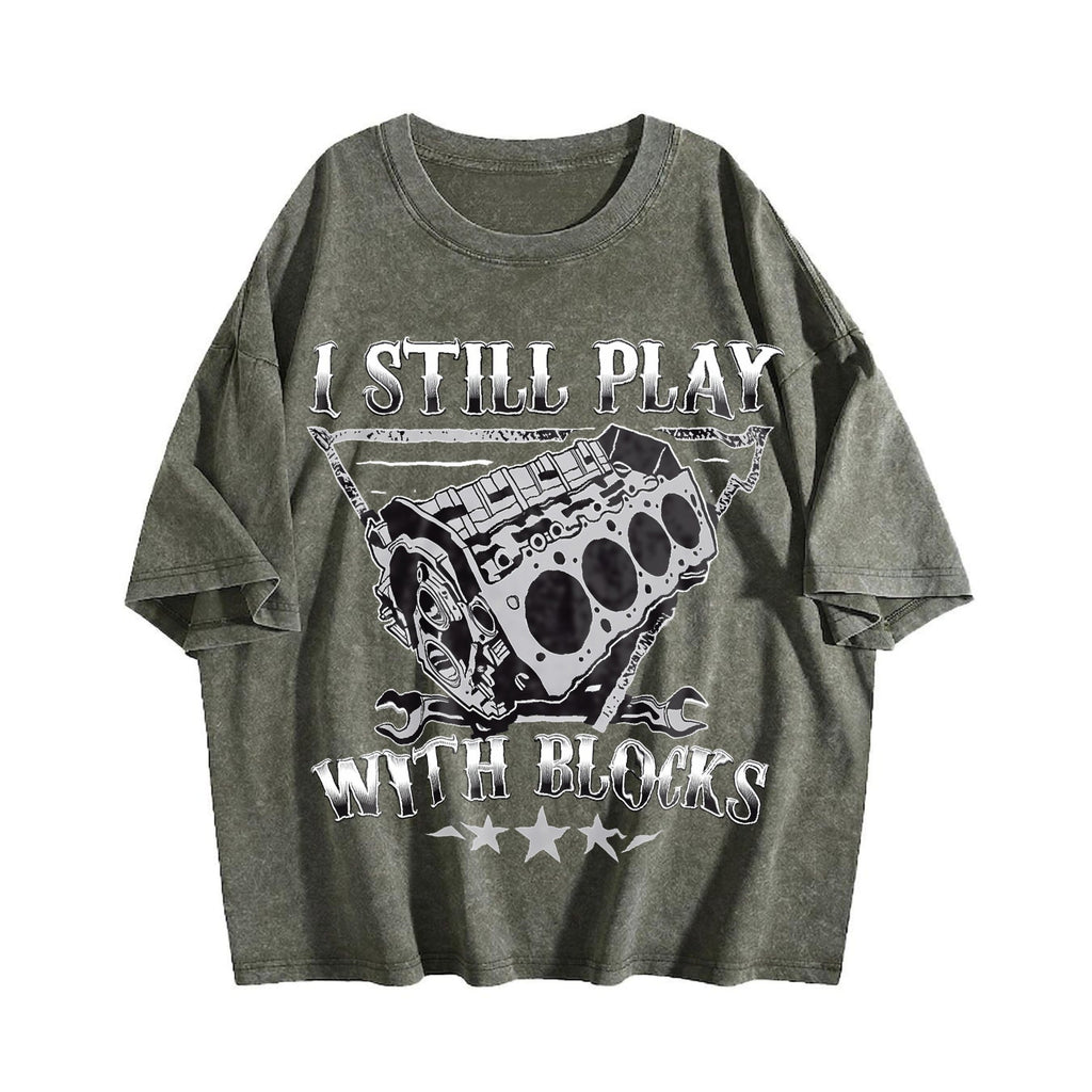 I Still Play With Blocks Engine Vintage Washed T-Shirt product image 4