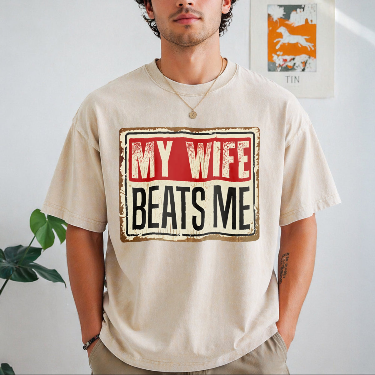 Funny My Wife Beats Me Vintage Washed T-Shirt product image 8