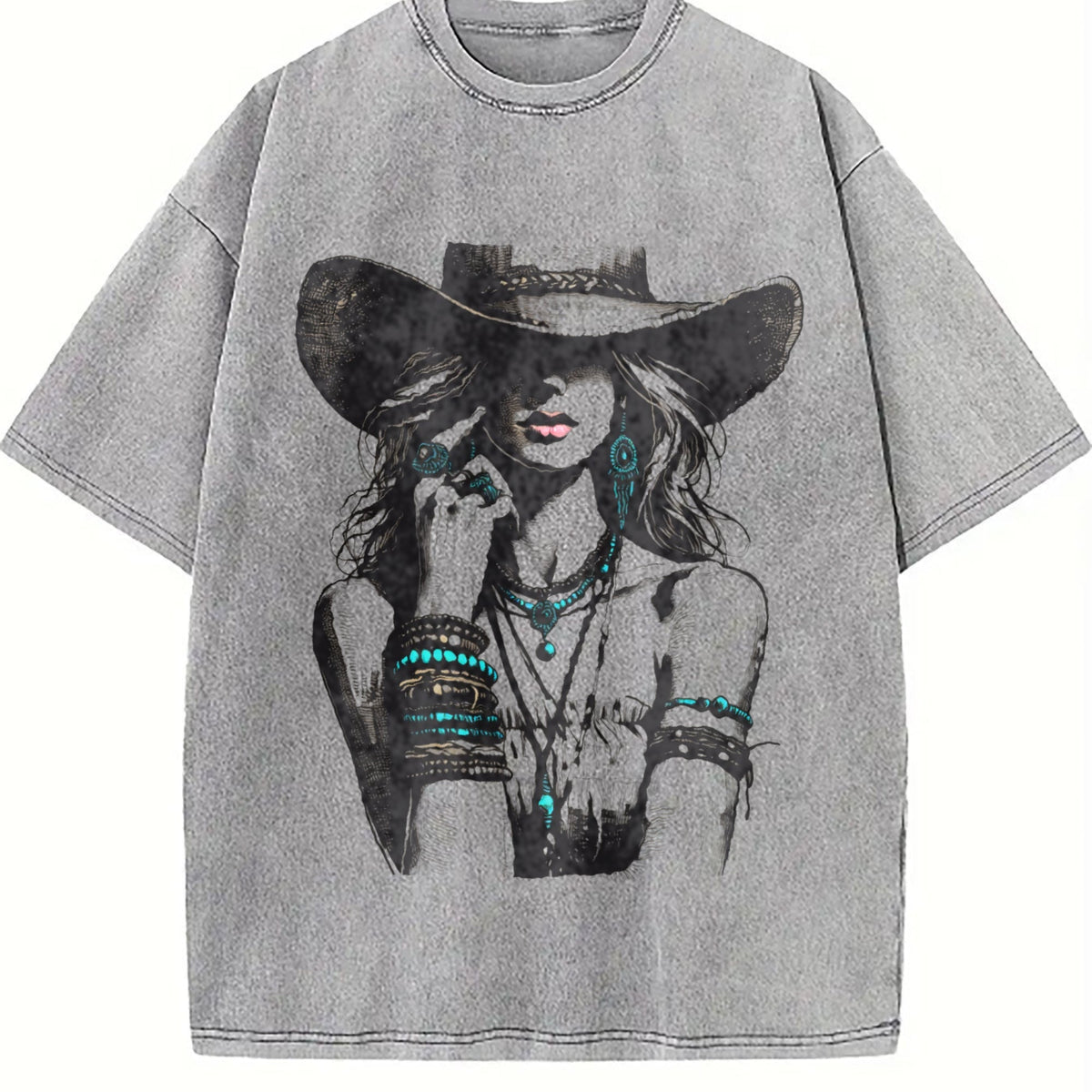 Boho Woman Hat Vintage Washed T-Shirt