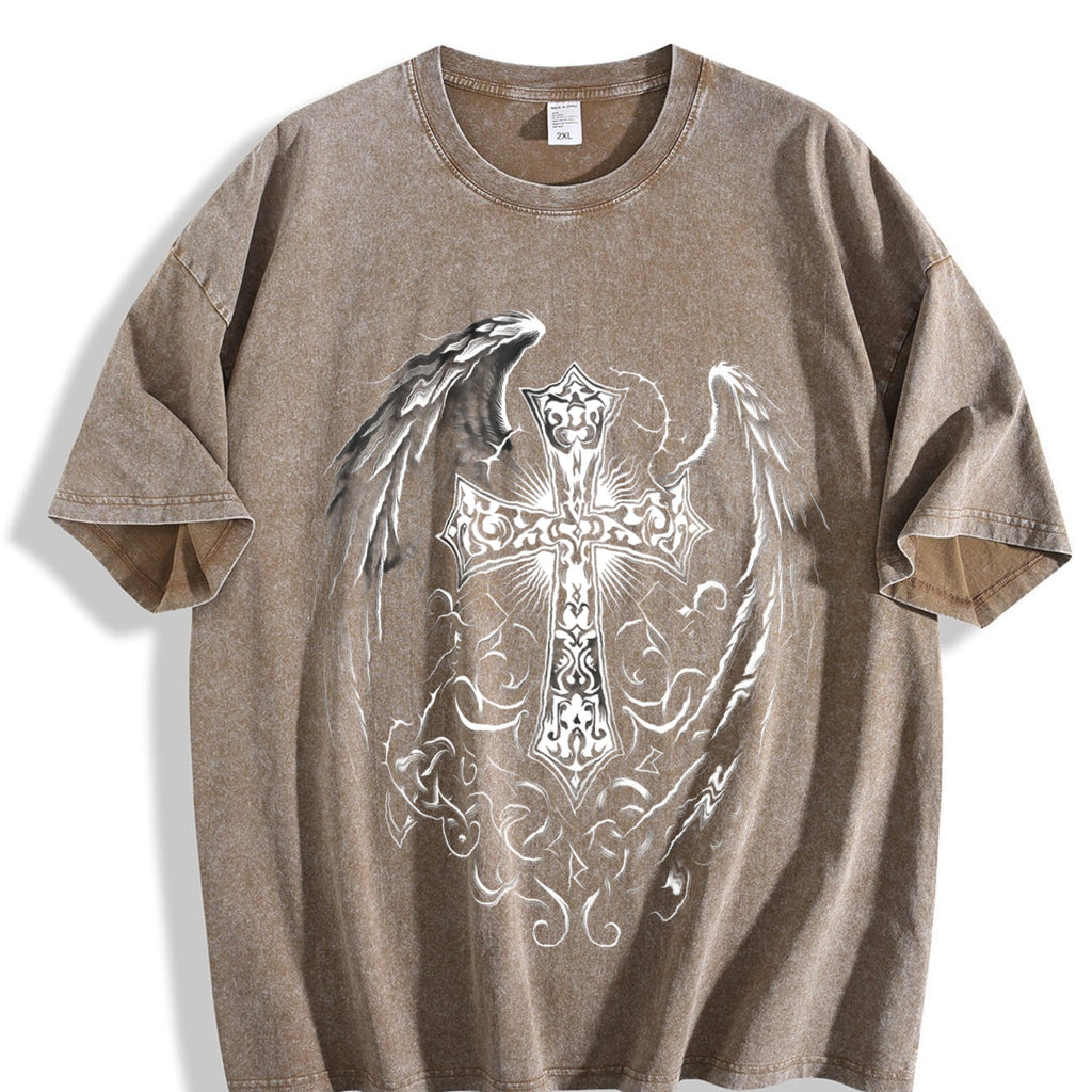 Ornate Silver Cross & Feathered Wings On A Sun-faded product image 3