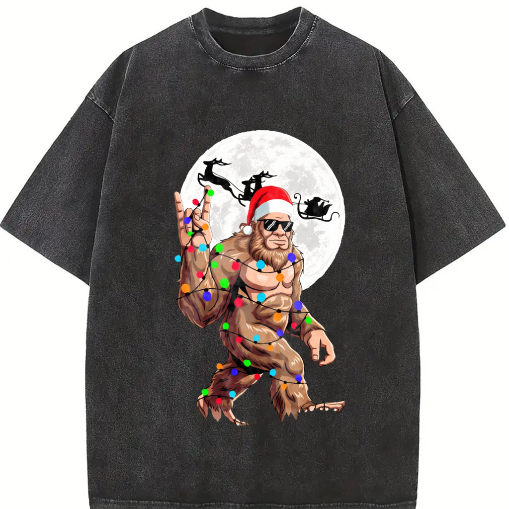 Funny Bigfoot Claus Christmas Vintage Washed T-Shirt product image 2