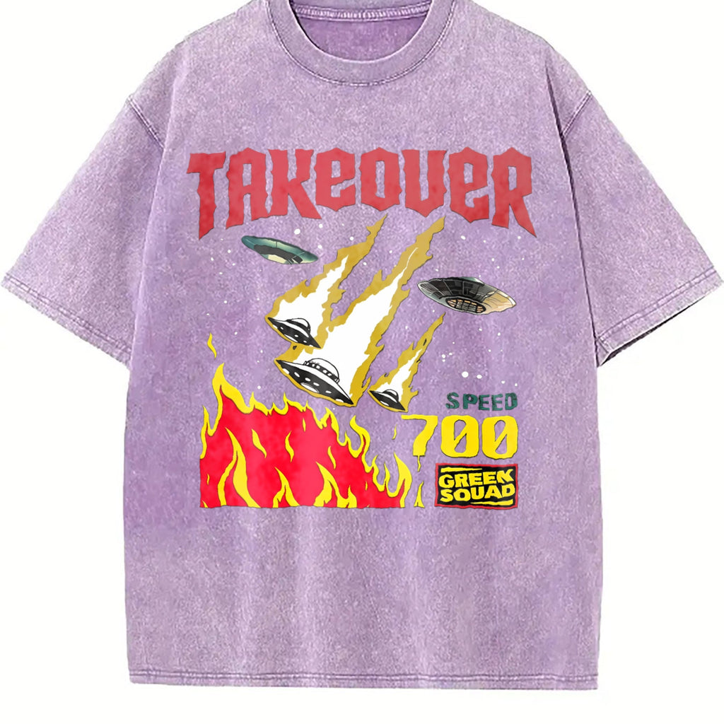 Takeover UFO Alien Fire Vintage Washed T-Shirt product image 6