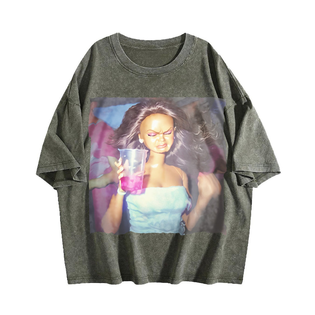 Doll with Pink Party Drink Vintage Washed T-Shirt product image 4