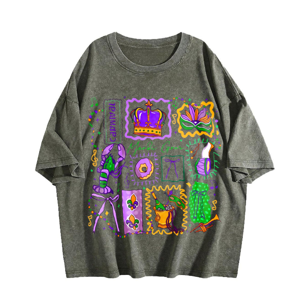 Mardi Gras Doodle Icons Vintage Washed T-Shirt product image 4