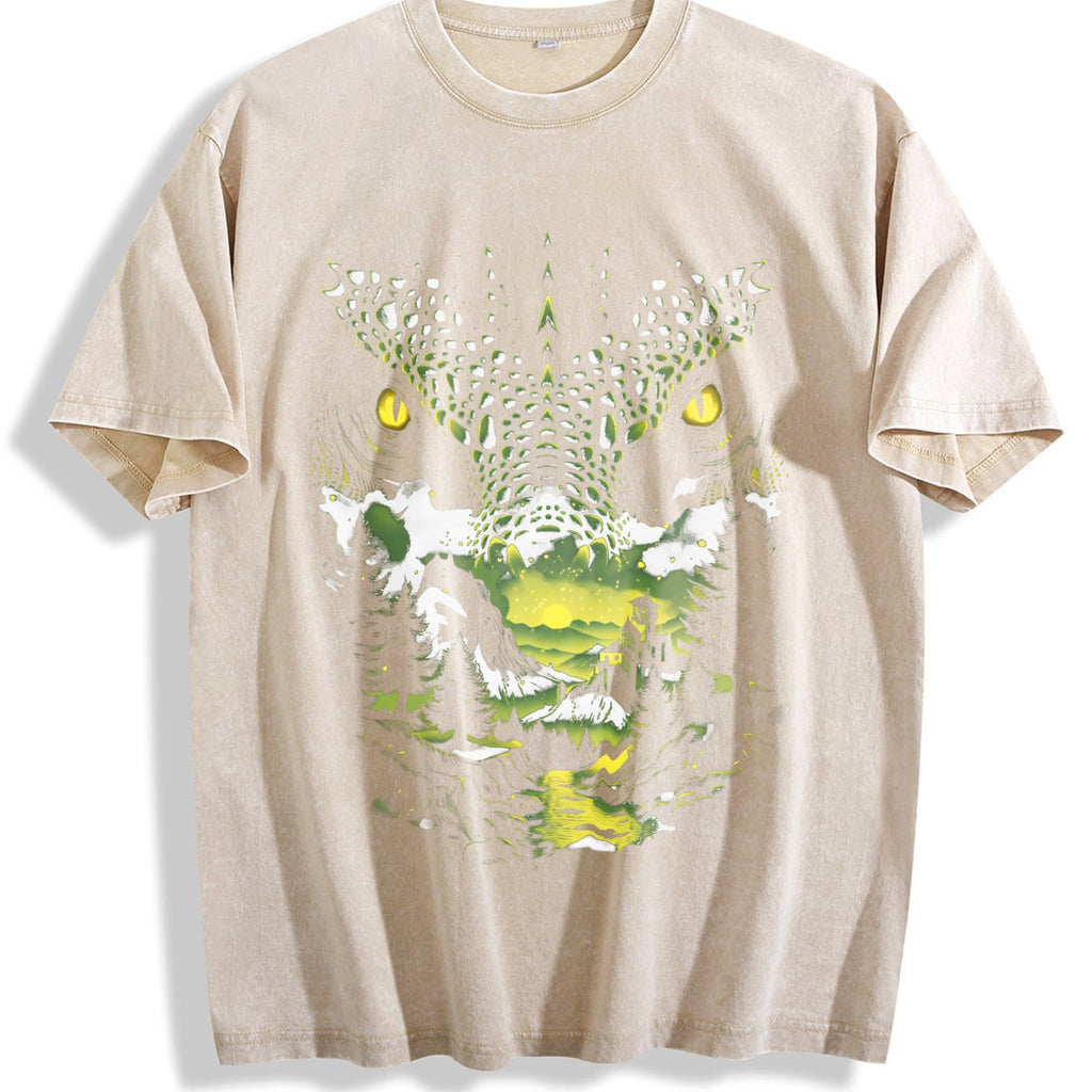 Green and White Dragon Portrait Vintage Washed T-Shirt product image 1