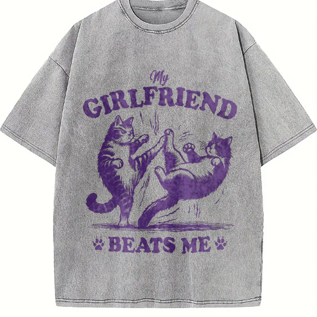 Couple Cat Fighting 90s Vintage Washed T-Shirt product image 5