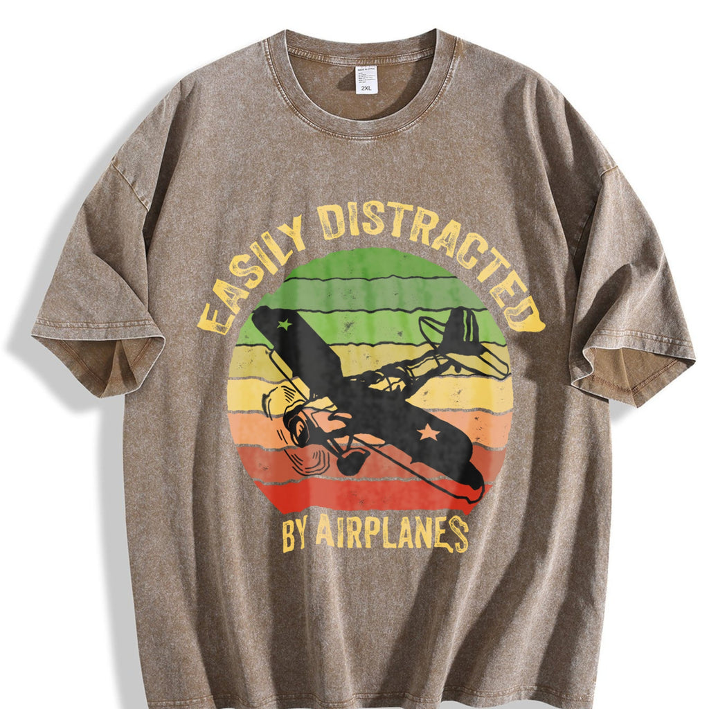 Easily Distracted By Airplanes Vintage Washed T-Shirt product image 3