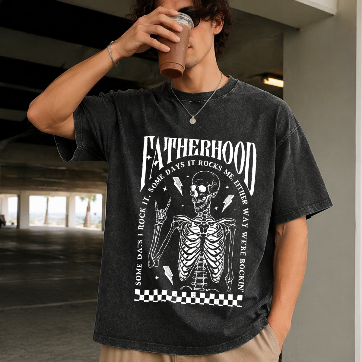 Fatherhood Dad Funny Skeleton First Time Vintage Washed product image 9