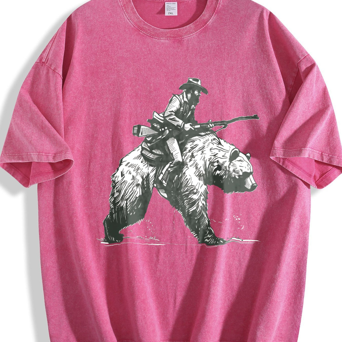 Lumberjack Cowboy Riding A Bear 90s Vintage Washed T-Shirt product image 7
