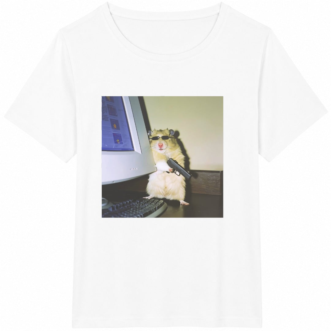 Funny Hamster at a Computer Cotton T-Shirt product image 2