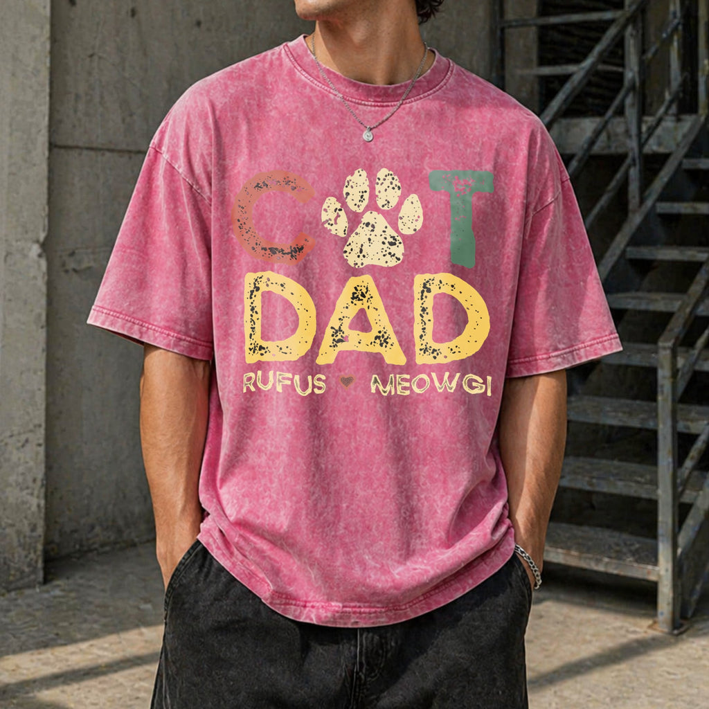 Cat Dad With Pet Names Vintage Washed T-Shirt product image 7